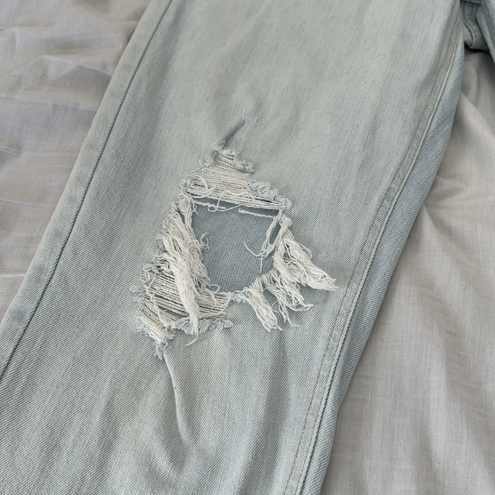 High Rise Light Wash Ripped Mom Jean - Picture 2 of 5